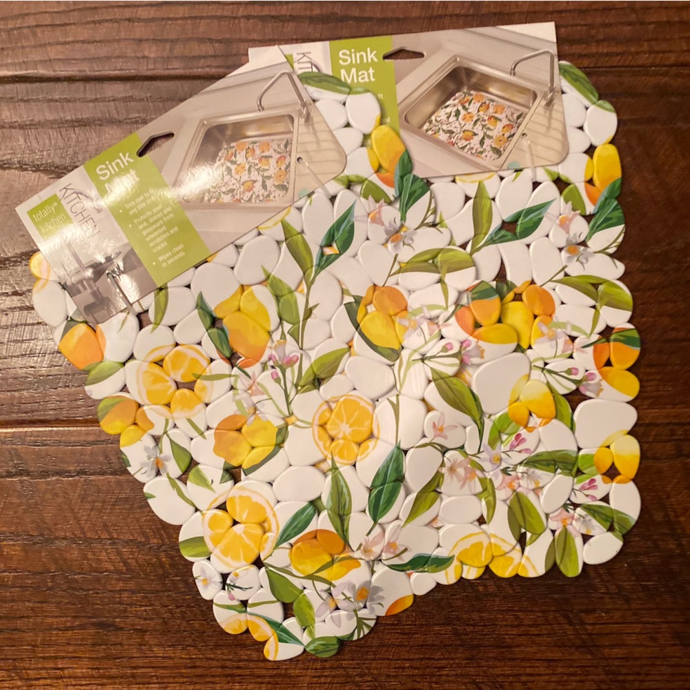 Farmhouse Lemons & Leaves Protective Sink Mat Set Of 2, Lemons & Leaves Decor